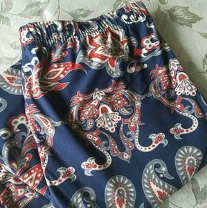 Gorgeous Blue & Red Paisley Scroll Leggings NWT